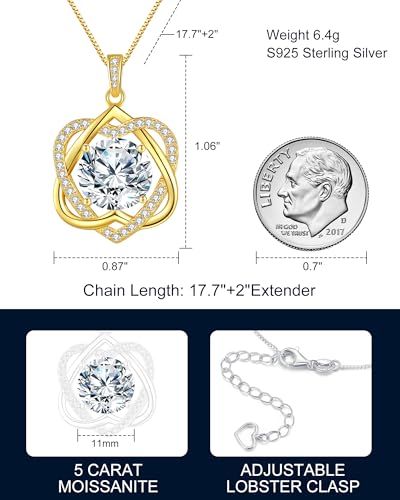 InfinityLove Heart Pendant Necklaces for Women, 2-5 Carat Moissanite Heart Necklace, Anniversary Birthday Christmas Valentine Engagements Mothers Day Jewelry for Wife Her Girlfriend Mom Daughter - color: Gold-5CT