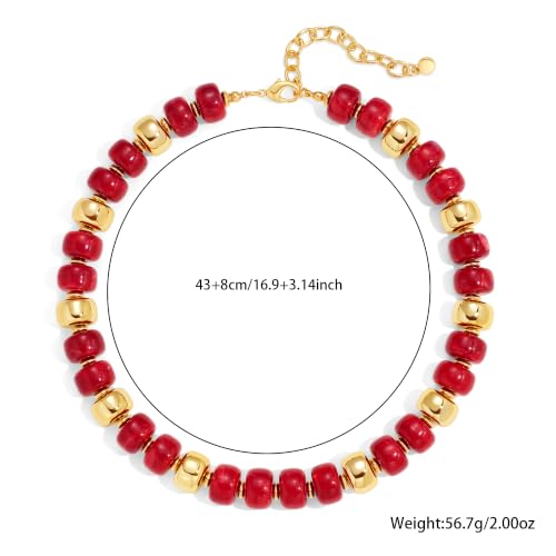 Resin Chunky Colorful Beaded Necklace | Adjustable Boho Statement Necklace,Summer Beach Party Jewelry - color: A-red