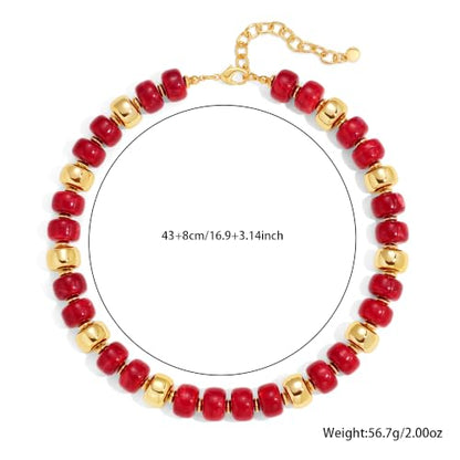 Resin Chunky Colorful Beaded Necklace | Adjustable Boho Statement Necklace,Summer Beach Party Jewelry - color: A-red
