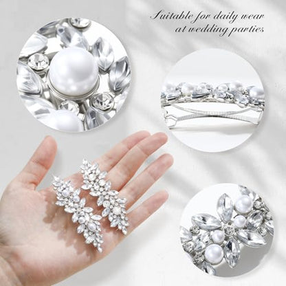 6 PCS Rhinestone Hair Clips for Women Pearl Wedding Hair Clips | CWJCYTNSN Rhinestones Hair Barrette White Pearl Hair Clips Strong Holders Lightweight No-Slip