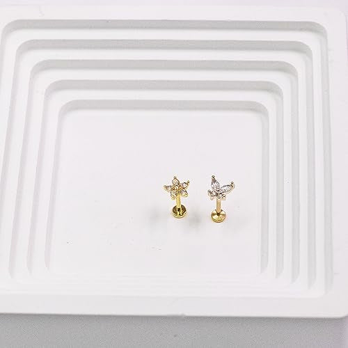 VERAMI 16G Surgical Steel Pushin Lip Rings Butterfly Flower Bee Nose Stud Rings Top Push in Threadless Flat Back Nose Rings Studs Cartilage Earrings for Womens - color: STYLE-4