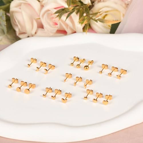 Screw on Earring Backs for Women,Hypoallergenic Surgical Steel Stud Earrings Ball Star Circle Simple Geometric Cartilage Helix Flat Back Piercing Earrings - color: 3Pairs,Gold,Butterfly(3-5mm)
