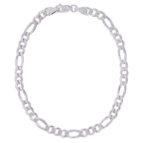 14K Gold or Rhodium Plated Silver Figaro Chain For Men | 1mm-13mm Thick | Solid 925 Figaro Italian Necklaces For Men - style: 4.70MM- White