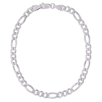 14K Gold or Rhodium Plated Silver Figaro Chain For Men | 1mm-13mm Thick | Solid 925 Figaro Italian Necklaces For Men - style: 4.70MM- White