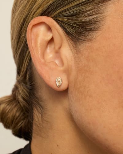 PAVOI 14K Gold Plated 925 Sterling Silver Post Brilliant Round Faux Diamond Halo Earrings - Premium Cubic Zirconia - style: Tear
