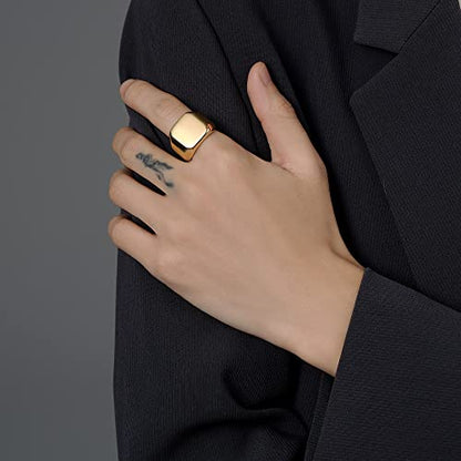 VQYSKO 14K Gold Plated Square Signet Ring | Stainless Steel Band for Men - color: Square Gold