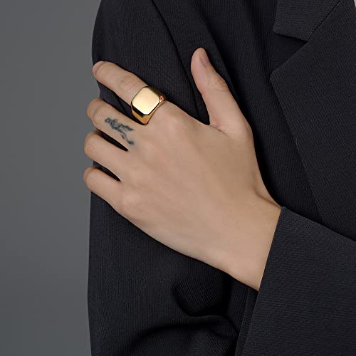 VQYSKO Plated Square Signet Ring | Stainless Steel Band for Men - color: Square Gold