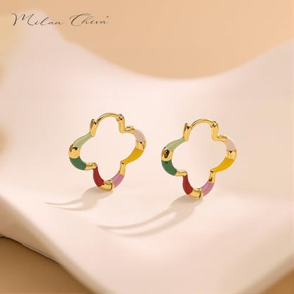 Milan Chiva 14K Gold Plated Small Huggie Dangle Earrings | Lightweight Trendy Heart Dainty Jewelry Hypoallergenic Chunky Gold Hoops Earrings Jewelry Mothers Day Gift for Women - color: I-Multi-Red