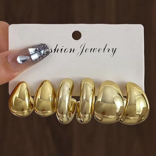 9 Pairs Women's Hypoallergenic Thick Gold Drop Earrings, Fashion Thick Gold-Plated Hoop Earrings Set, Lightweight Jewelry