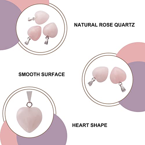 10Pcs Heart Stone Charm Pendants Natural Rose Quartz Gemstone Pendants with Platinum Brass Loops for DIY Necklace Keychains Earring Crafts Supplies - color: Rose Quartz