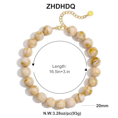 Multicolor Chunky Beaded Necklace, Statement Colorful Round Ball Beads Choker Necklace with Gold-Tone Adjustable Chain, Fashion Bold Neck Jewelry for Women - color: 20MM-Beige