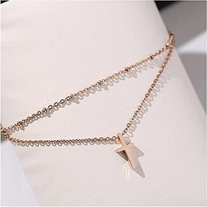 RoseGold Ankle Bracelets for Women - Layered Anklets - Link Foot Jewellery - color: RoseGold - 23#