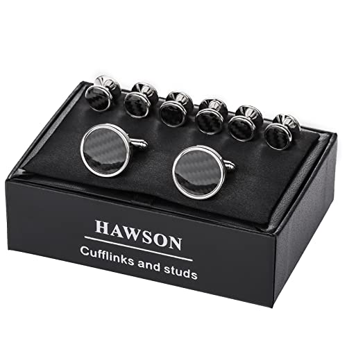 Mens Cufflinks and Tuxedo Studs Set in Gift Box (Carbon Fiber), Jewelry or Accessories in Gold Silver Black Tone, Matching with Shirts Vest and Bow tie, Suitable for Birthday Wedding Anniversary - color: 2+6 Black 1