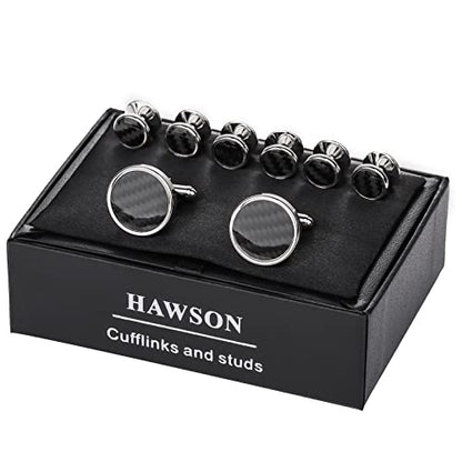Mens Cufflinks and Tuxedo Studs Set in Gift Box (Carbon Fiber), Jewelry or Accessories in Gold Silver Black Tone, Matching with Shirts Vest and Bow tie, Suitable for Birthday Wedding Anniversary - color: 2+6 Black 1