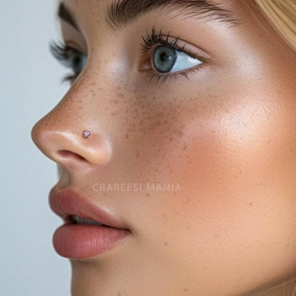 14K Real Gold Nose Studs 20G Nose Rings Studs L Shaped Nose Rings for Women Men Diamond CZ Nose Piercing - color: Yellow Gold-Heart PPCZ