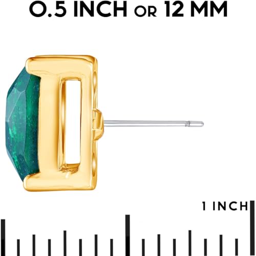 Large Square Stud Earrings for Women - Big Sparkly Rhinestone Studs | Plated in Gold Tone or Silver Tone, Hypoallergenic and Safe for Sensitive Ears - color: Aqua Glitter