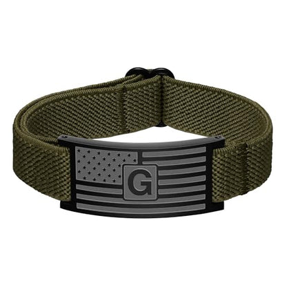 C-leen American Flag Initial Bracelet for Men Boy, Stainless Steel Letter Charm Bracelet Mens Gifts Elastic Stretch Gifts Bracelets for Dad Husband Son Gift - color: G