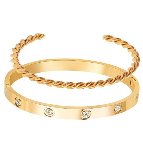 A D. ALLEN & DANMI. 18 K Gold Plated Love Bangle Bracelet Set Flexible Wide Wristband Bangle Bangle Set for Love - color: 2 Sets Rope Bangle