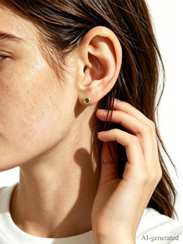 0.6-4 Carat 5A Cubic Zirconia/Simulated Emerald Sparkle Stud Earrings for Women, Hypoallergenic 925 Sterling Silver Posts, Anniversary Birthday Valentines Mothers Day Jewelry Gift - color: Simulated Emerald - Yellow Gold, size: 0.6 Carat (0.30ct * 2)