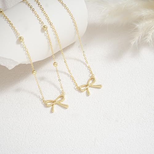 Thaivor Necklace for Women Dainty Bow Necklace 14K Gold Plated Cute Choker Small Pendant Charm Necklaces Teen Gift Trendy Stuff Personalized Jewelry Gifts - color: Gold-Bead-6