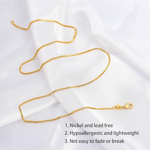 14K Gold Plated Paper Clip Chain Link Necklace Satellite Chain Necklace for Women - color: Thin box chain