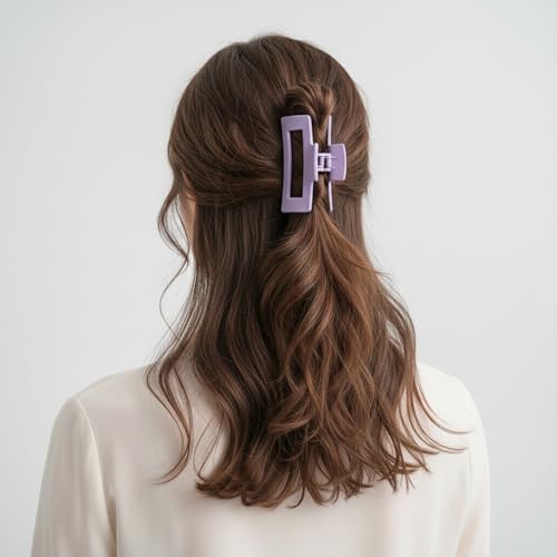 Hair Accessories Set for Women 6pcs – 3 Medium Hair Clips 3 Big Satin Scrunchies, Non-Slip Matte Hair Claw Clips, Back to School, Birthday Gift, Daily Use, Pastel Hair Set - color: Lavender/Pink/Dusty Pink
