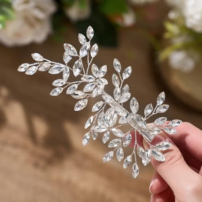 SWEETV Wedding Hair Comb Pieces Bridal Combs Bride Hair Accessories Clip | Rhinestone Hair Pieces Crystal Bridal Side Combs Elegant Wedding Hair Clip Wedding Hair Pieces for Women Girls Bridesmaid - color: Silver-B