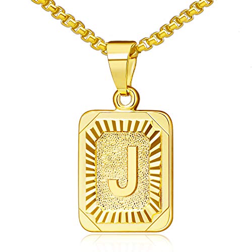 JSJOY Graduation Gifts 2026 Gold Initial Necklaces for Women Men Gold Letter Necklaces 26 Capital A-Z Letter Pendant Necklaces for Women Square Monogram Necklace for Her Initial Necklaces - color: Gold Letter J