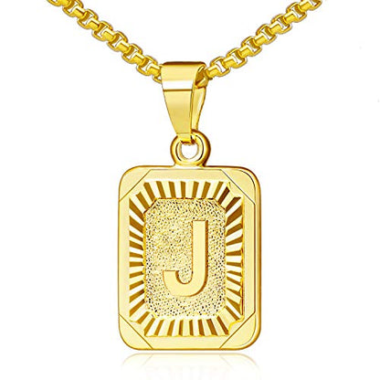 JSJOY Graduation Gifts 2026 Gold Initial Necklaces for Women Men Gold Letter Necklaces 26 Capital A-Z Letter Pendant Necklaces for Women Square Monogram Necklace for Her Initial Necklaces - color: Gold Letter J