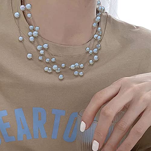 FULU AUTUMN Layered Pearl Necklace Multi-strand Pearl Choker Necklaces for Women Beaded jewelry for Wedding Parties - color: Grey