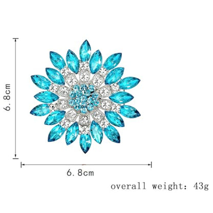 Rhinestone Sunflower Brooch for Women Sparkling Cubic Zirconia Flower Brooch Pin Elegant Large Crystal Floral Lapel Pin Dainty Clothing Hat Bag Accessories Christmas Wedding Bridal Birthday Jewelry - color: Blue