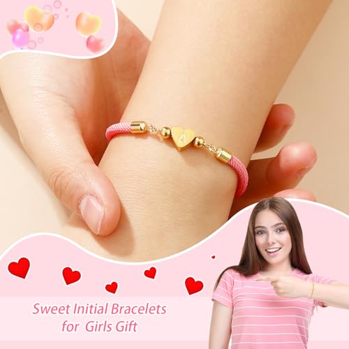 WEDDINEN Initial Bracelets A to Z Dainty Titanium Heart Love Letter Bracelets for Girls,Charm Handmade Braided Name Bracelet Women Trendy Jewelry Christmas Stocking Stuffers Gift for Teen Girls - color: B