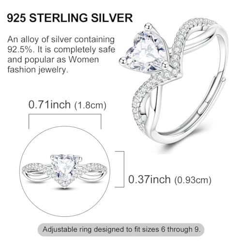 925 Sterling Silver Adjustable Rings for Women 14K Gold Plated Thumb Rings | Stackable Statement Eternity Rings Dainty Starfish Star Moon Heart Lucky Open Ring Trendy Jewelry Birthday Gifts for Ladies - color: Love zircon ring