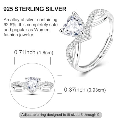 925 Sterling Silver Adjustable Rings for Women 14K Gold Plated Thumb Rings | Stackable Statement Eternity Rings Dainty Starfish Star Moon Heart Lucky Open Ring Trendy Jewelry Birthday Gifts for Ladies - color: Love zircon ring