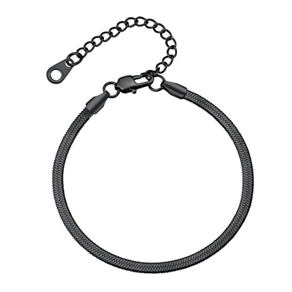 FindChic Elegant Herringbone Snake Chain Anklets/Bracelets 3MM/5MM Width Stainless Steel/18K Gold/Rose Gold Plated/Black 4 Color Options, 8.3'' 8.5'' 10.5'' Length, with Gift Box - color: B: 3mm 6.3'' bracelet (Black)