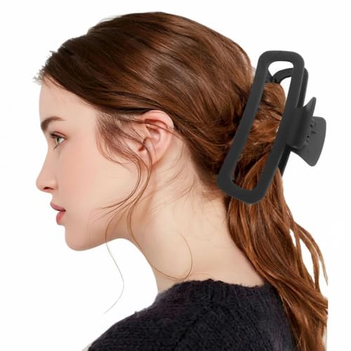 3 Pack Hair Claw Clips 5.1 Inch Large Square Rectangle Jaw Clips Plastic Hollow Strong Hold XL Claw Clip for Thick Curly Long Hair Women(Brown, Khaki, Black) - color: Brown& Khaki& Black