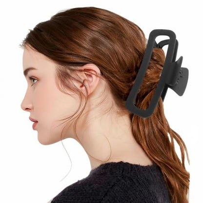 3 Pack Hair Claw Clips 5.1 Inch Large Square Rectangle Jaw Clips Plastic Hollow Strong Hold XL Claw Clip for Thick Curly Long Hair Women(Brown, Khaki, Black) - color: Brown& Khaki& Black