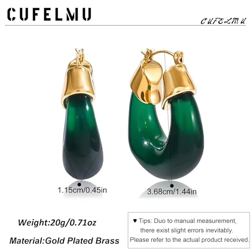 Chunky Hoop Earrings for Women, Lightweight Statement Daily Wear Gifts - color: green