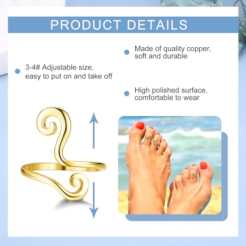 FIBO STEEL 12Pcs Adjustable Toe Rings for Women Open African Toe Rings Summer Beach Foot Jewelry - color: Gold Tone