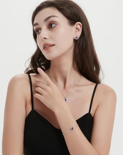 Cubic Zirconia LOVE Heart Jewelry Set Earrings Necklace Bracelet Set for Women Prom Wedding Party Anniversary Birthday - color: Purple