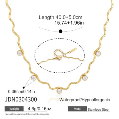 Dainty Gold Twisted Chain Wave CZ Charm Choker Clavicle Necklace for Women | Waterproof Hypoallergenic Stainless Steel ,Minimal Delicate Layering Jewelry Gifts for Summer Daily