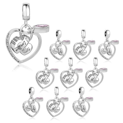 Interlocking Love Heart Dangle Charm fits Pandora Charms Bracelets with Pink Birthstone Cubic Zirconia I Love You to the Moon and Back - style: I Love You to the moon and back Auntie