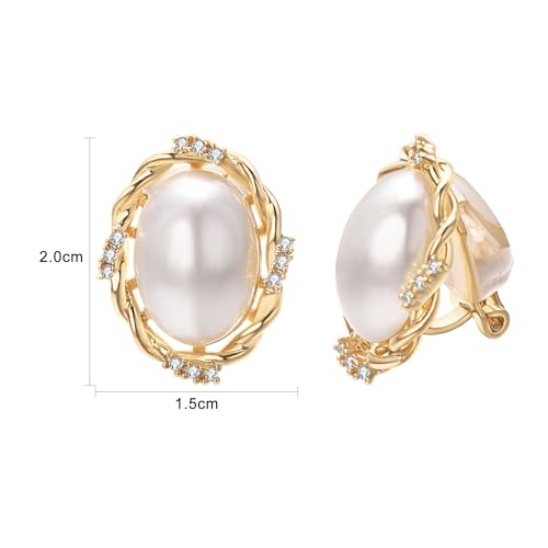 Yoursfs Faux Pearl Clip On Earrings For Women 18K Gold Plated Button Ear Clips - style: Large White Pearl Clip on Earrings