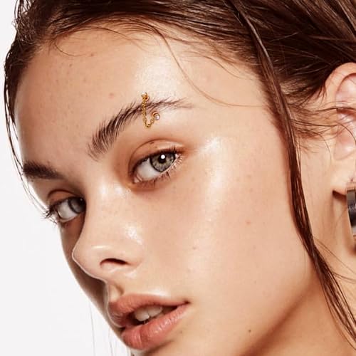 3 Pcs 316L Stainless Steel 16G Tragus Helix Rook Piercing Jewelry with Chain, Cartilage Earrings for Women, Belly Button Ring Vertical Labret Lip Piercing Jewelry - color: Gold, size: Full Setting