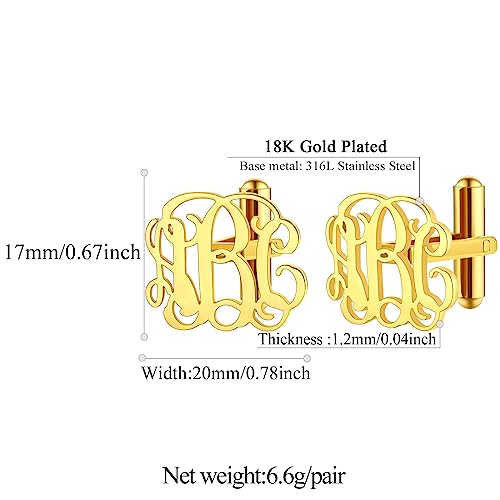 FindChic Stainless Steel Round Cufflinks with Custom Text/Picture/Monogram Letters 18K Gold Plated/Black Color for Men Groom Suits Shirts, with Gift Box - style: 04. custom 3 monograms (gold plated)