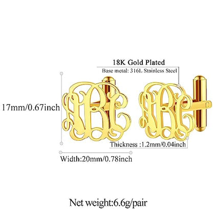 FindChic Stainless Steel Round Cufflinks with Custom Text/Picture/Monogram Letters 18K Gold Plated/Black Color for Men Groom Suits Shirts, with Gift Box - style: 04. custom 3 monograms (gold plated)