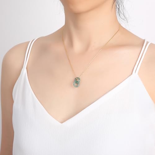 Real Green Jade Pendant Necklace for Women Donut/Heart/Clover/Teardrop/Rose/Lotus Flowers Genuine Jadeite Jewelry with Gold Plated 925 Sterling Silver Chain - style: Double Circles Silver Necklace