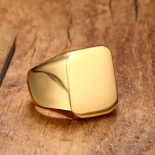 Stainless Steel Square Signet Rings for Men Women Gold/Silver Plain Pinky Thumb Ring, Gift for Dad Husband - color: Square Gold