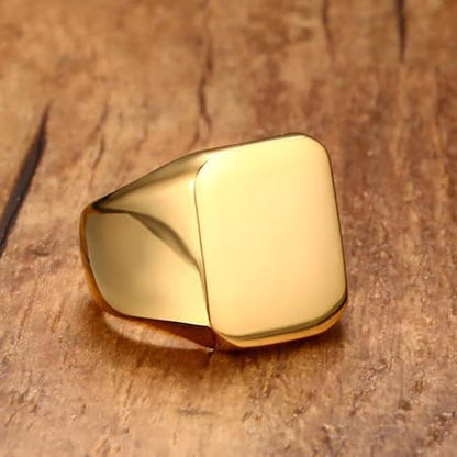 Stainless Steel Square Signet Rings for Men Women Gold/Silver Plain Pinky Thumb Ring, Gift for Dad Husband - color: Square Gold