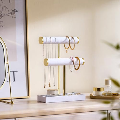 bussdis 2 Tier Bracelet Holder Display, Necklace Holder Organizer, White | Velvet Necklace Holder | Jewelry Tree | Jewelry Towers | Jewelry Stand Organizer for Necklaces, Bracelets, Earrings, Rings - color: White